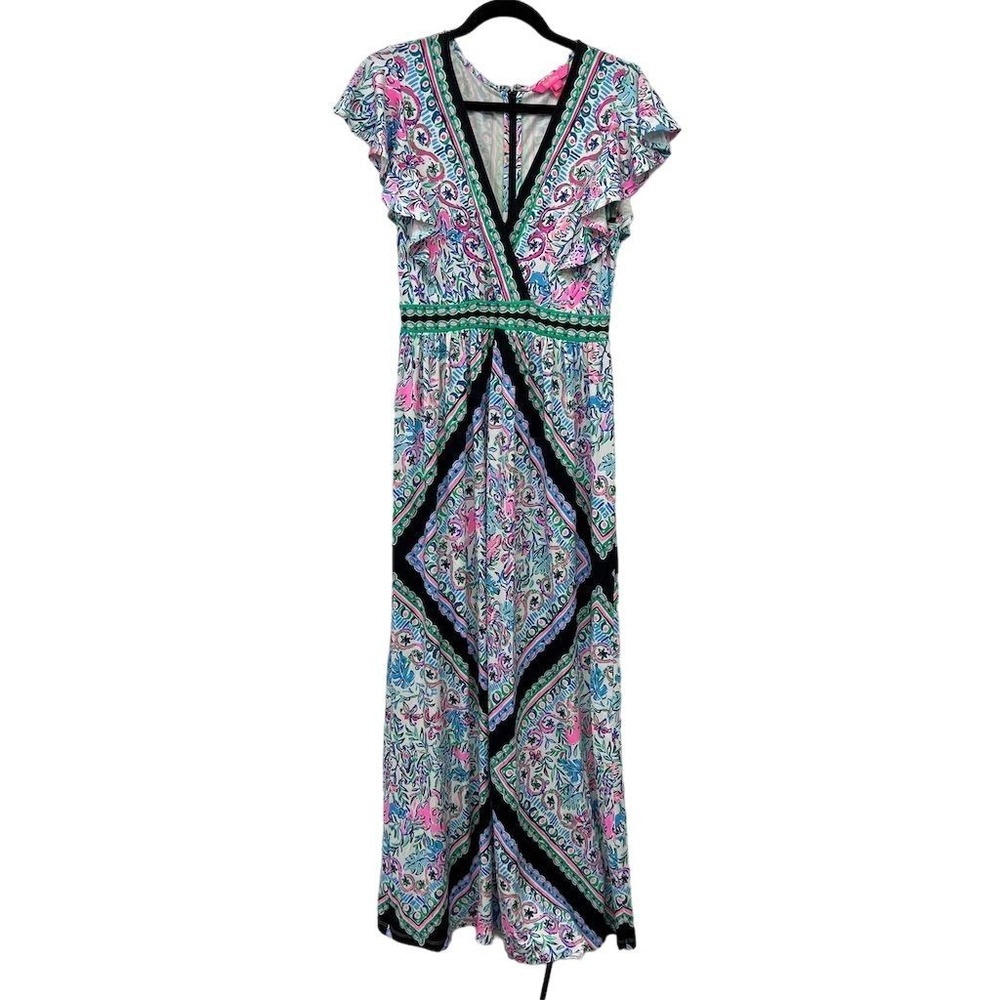 Lilly Pulitzer Roselle Maxi Dress Size 6 Colorful Cross Front Print